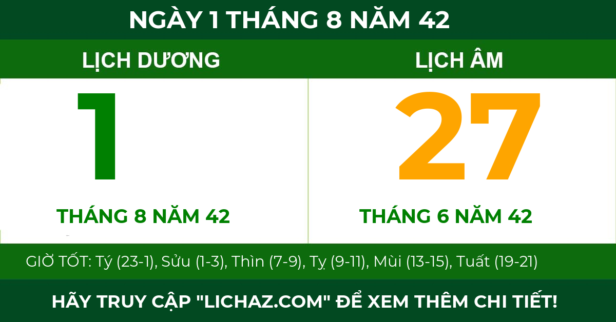 lịch âm ngày 1 tháng 8 năm 42