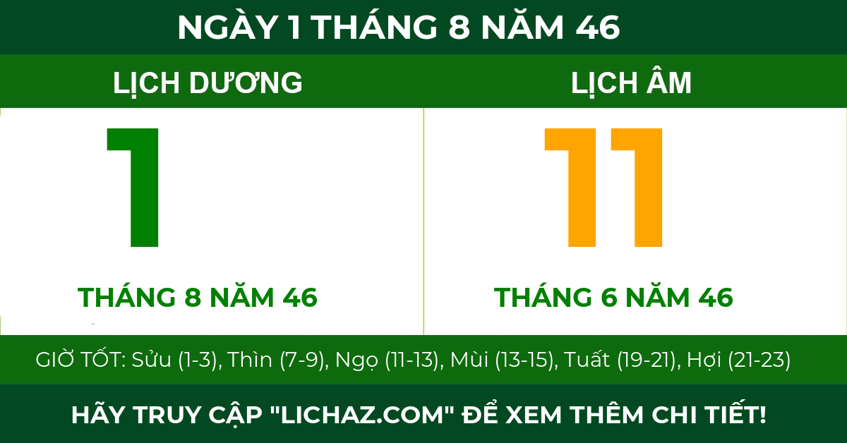 lịch âm ngày 1 tháng 8 năm 46