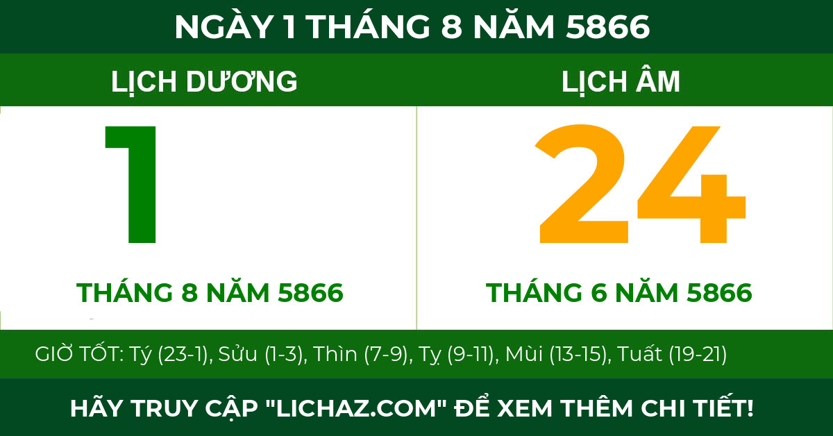 lịch âm ngày 1 tháng 8 năm 5866