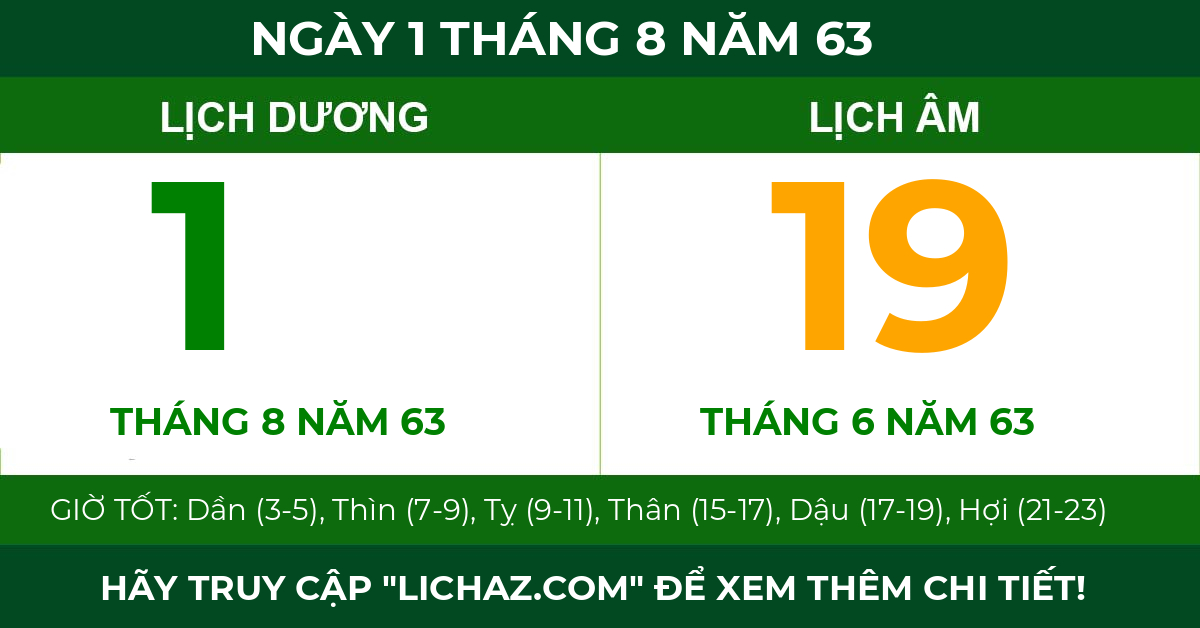 lịch âm ngày 1 tháng 8 năm 63