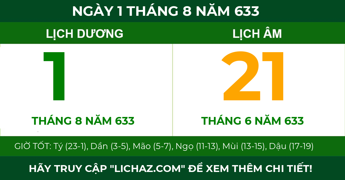 lịch âm ngày 1 tháng 8 năm 633