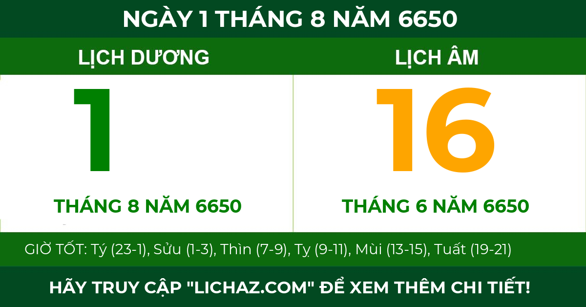 lịch âm ngày 1 tháng 8 năm 6650