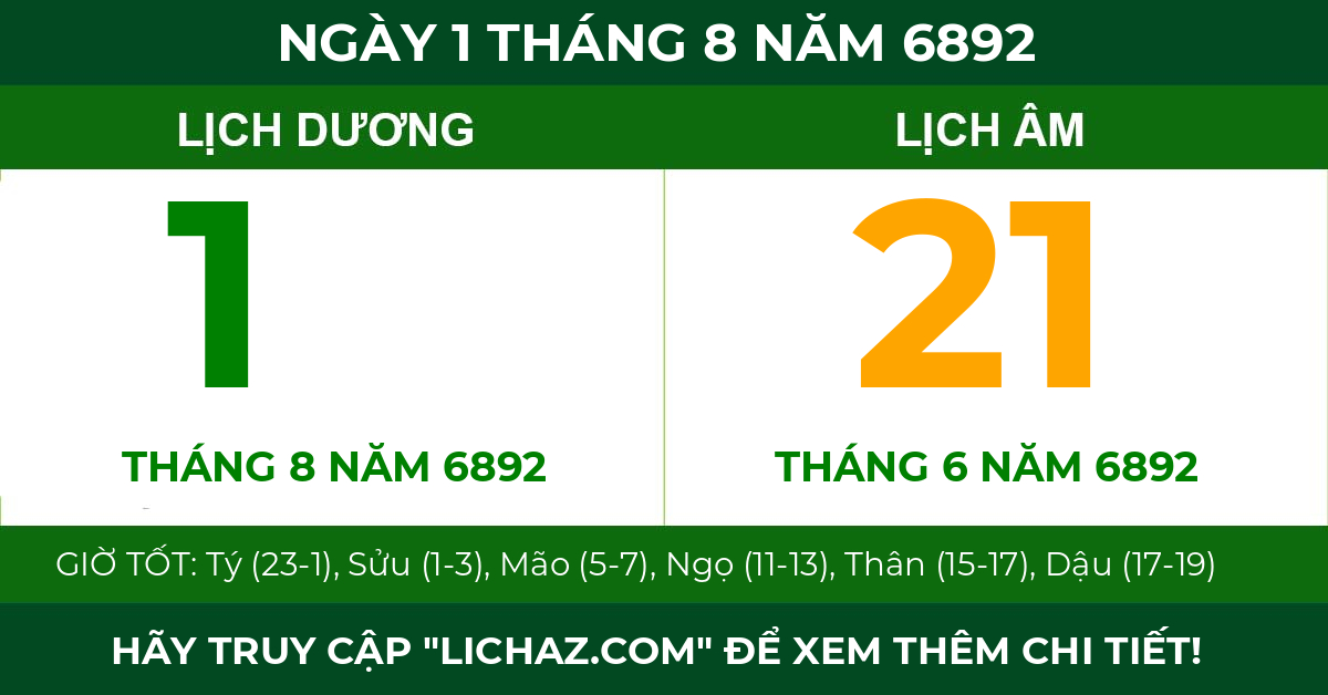 lịch âm ngày 1 tháng 8 năm 6892