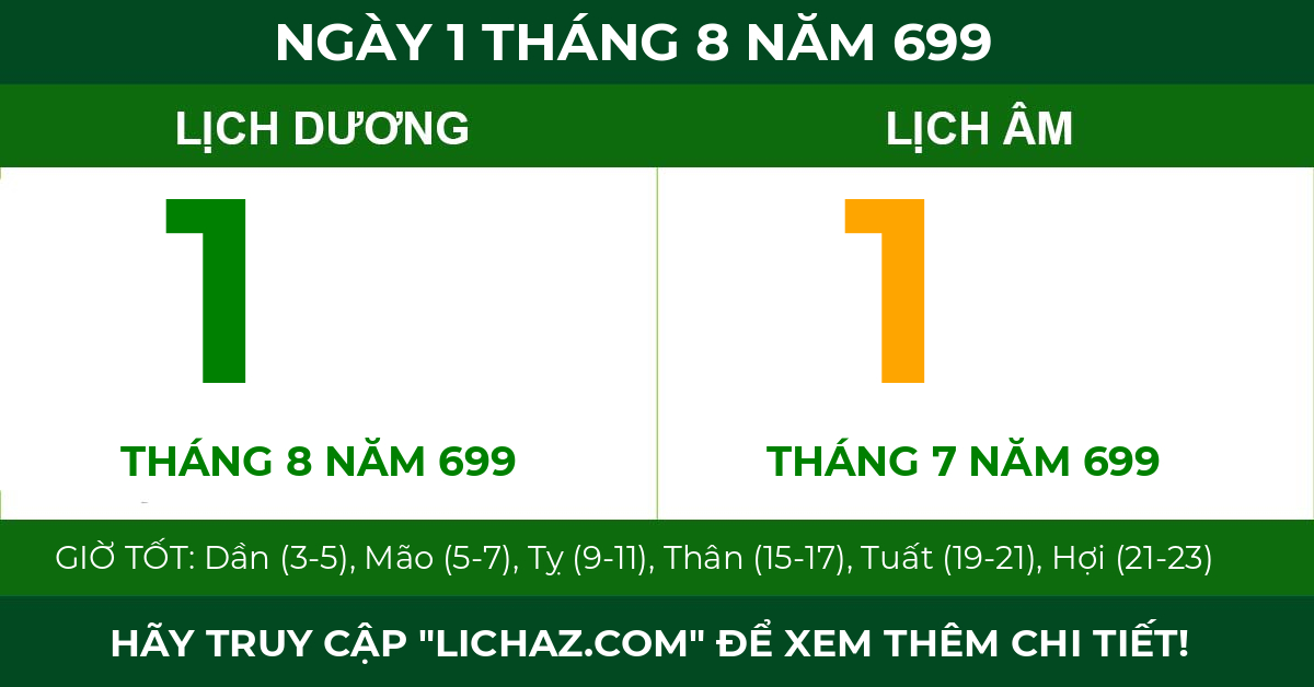 lịch âm ngày 1 tháng 8 năm 699