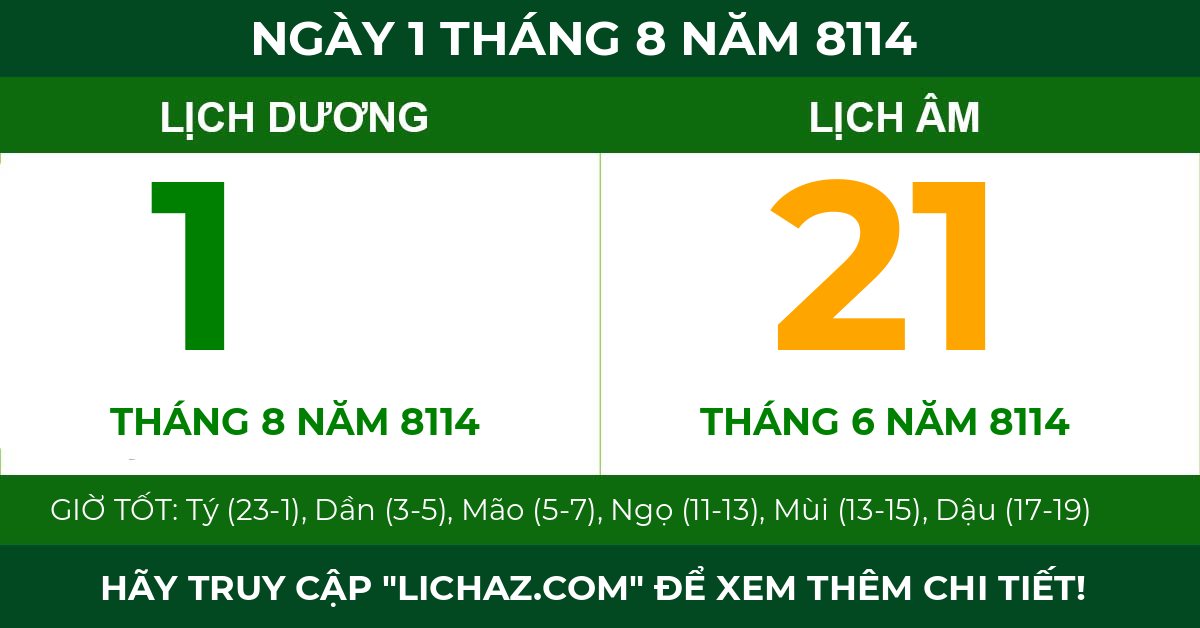 lịch âm ngày 1 tháng 8 năm 8114