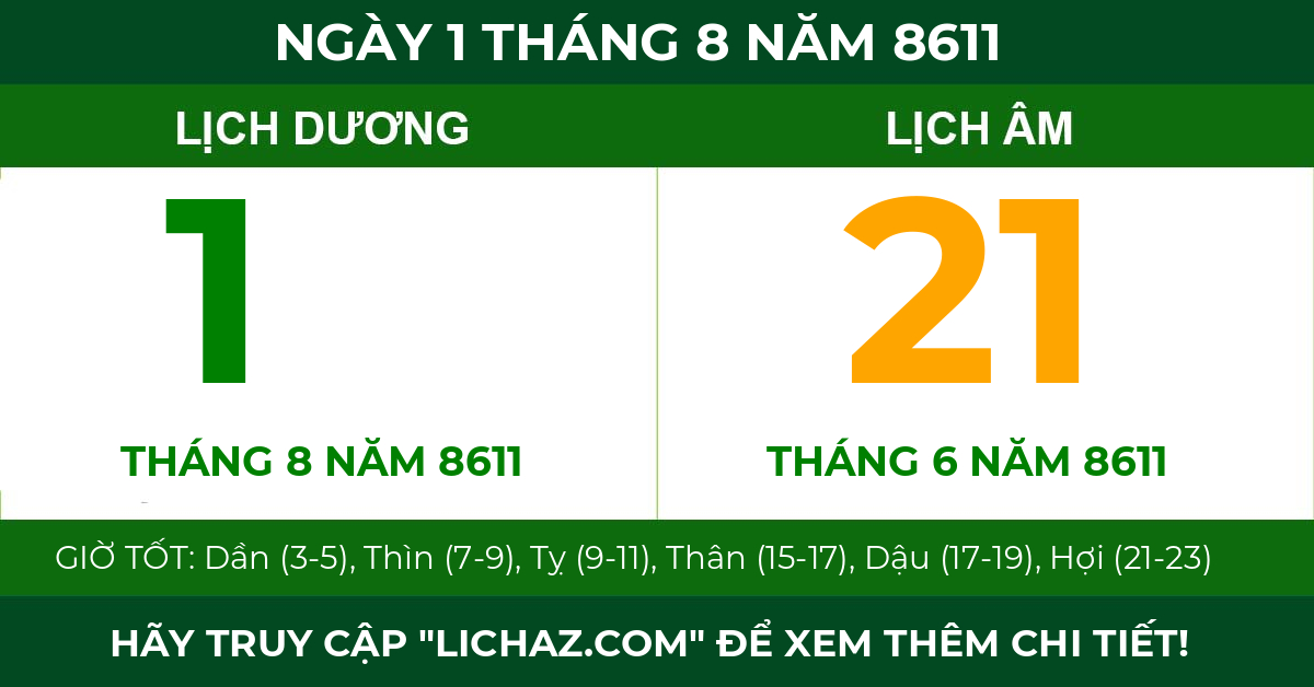 lịch âm ngày 1 tháng 8 năm 8611