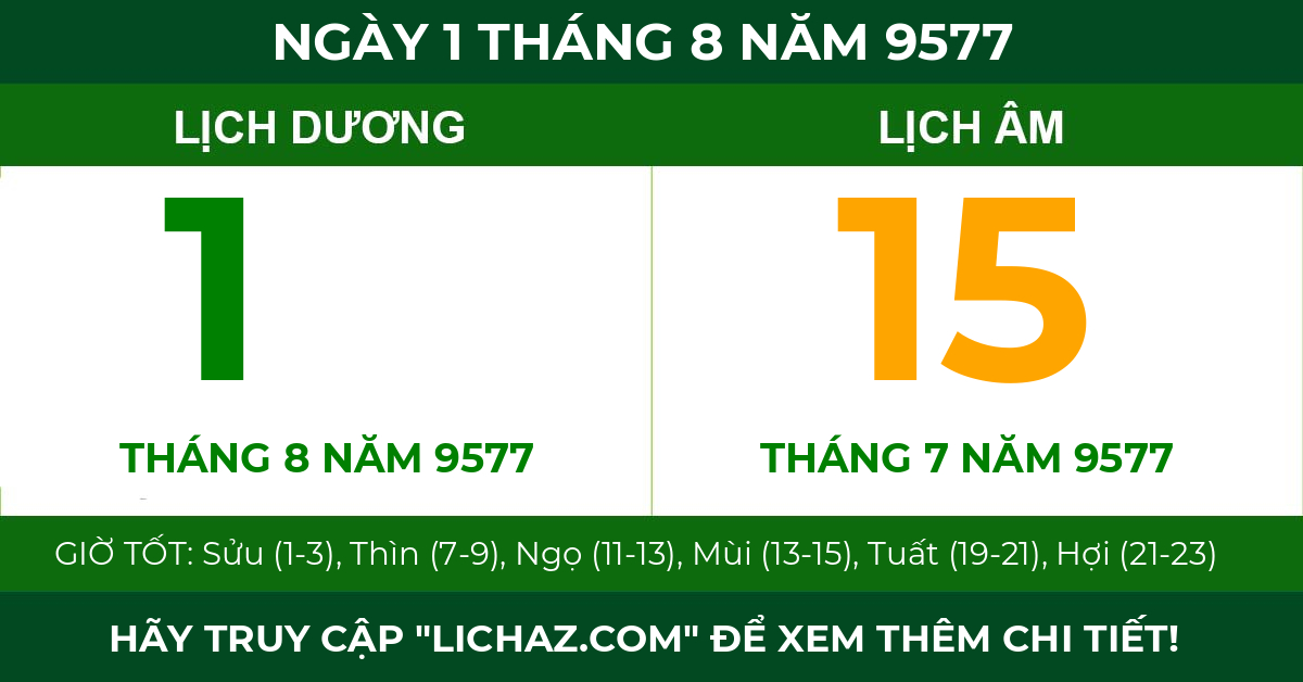 lịch âm ngày 1 tháng 8 năm 9577