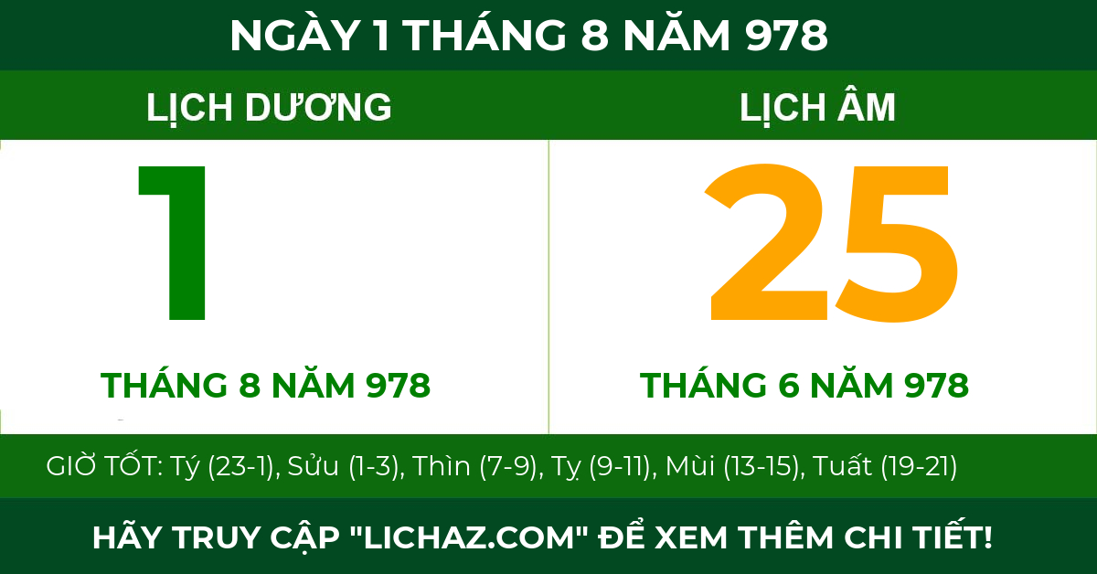 lịch âm ngày 1 tháng 8 năm 978