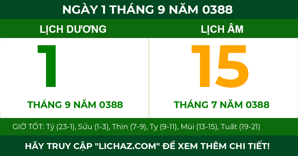lịch âm ngày 1 tháng 9 năm 0388