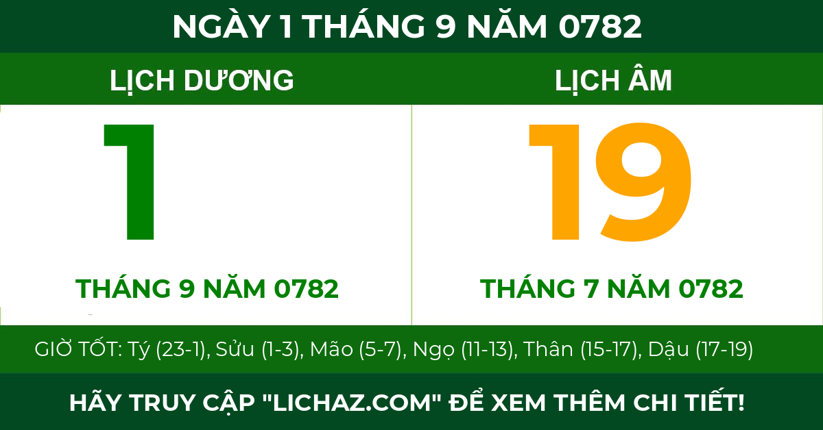 lịch âm ngày 1 tháng 9 năm 0782