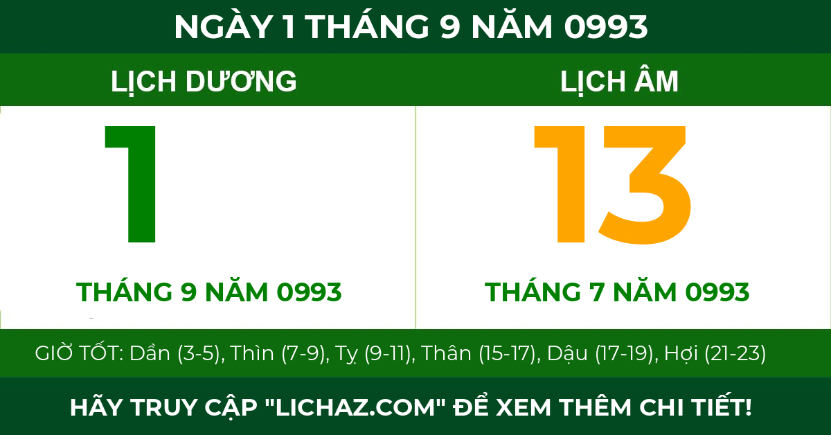 lịch âm ngày 1 tháng 9 năm 0993