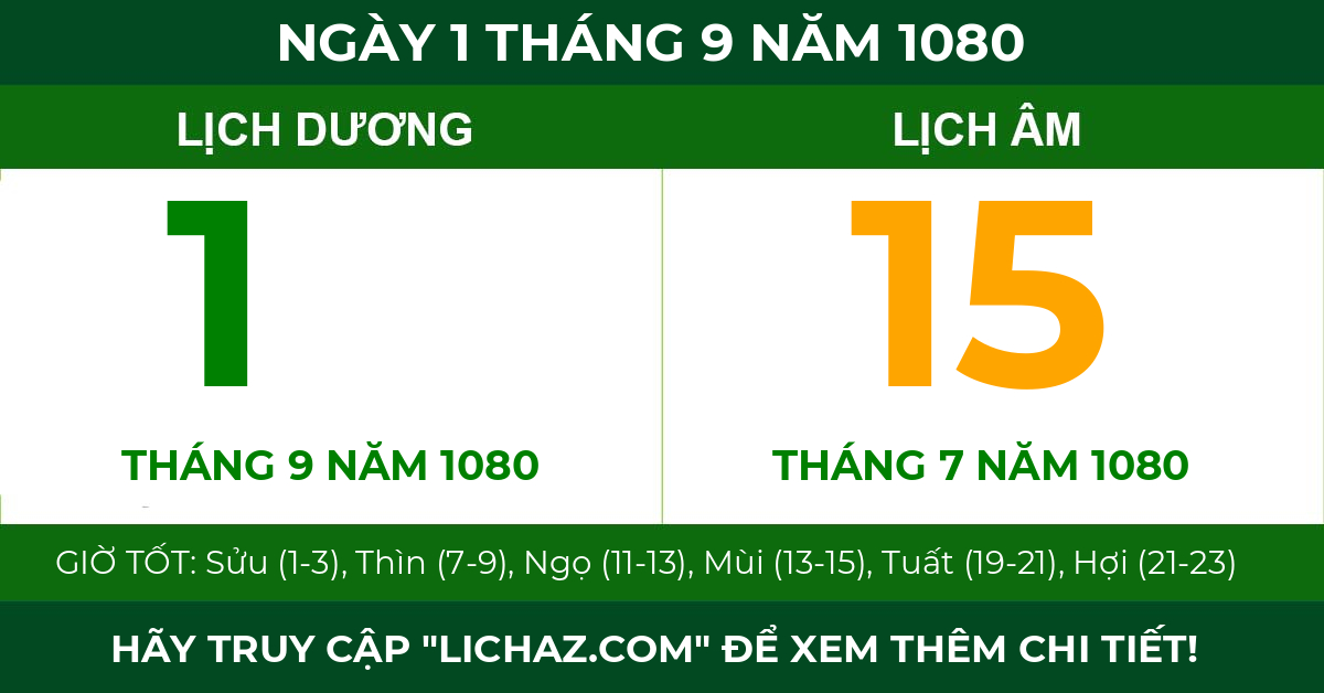 lịch âm ngày 1 tháng 9 năm 1080