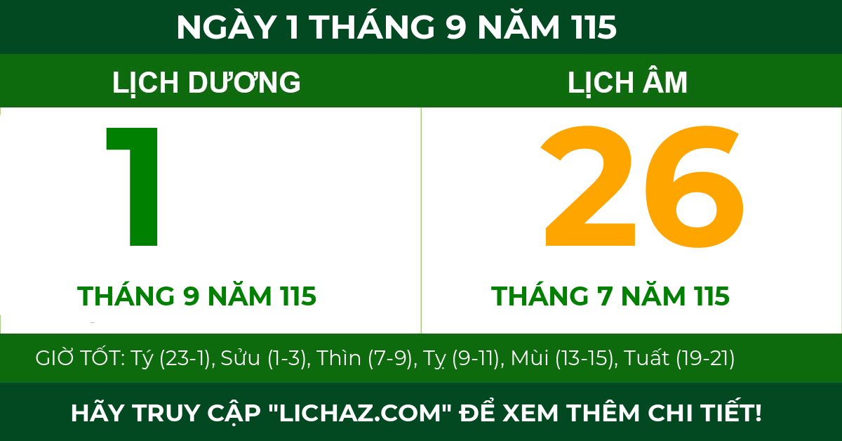 lịch âm ngày 1 tháng 9 năm 115