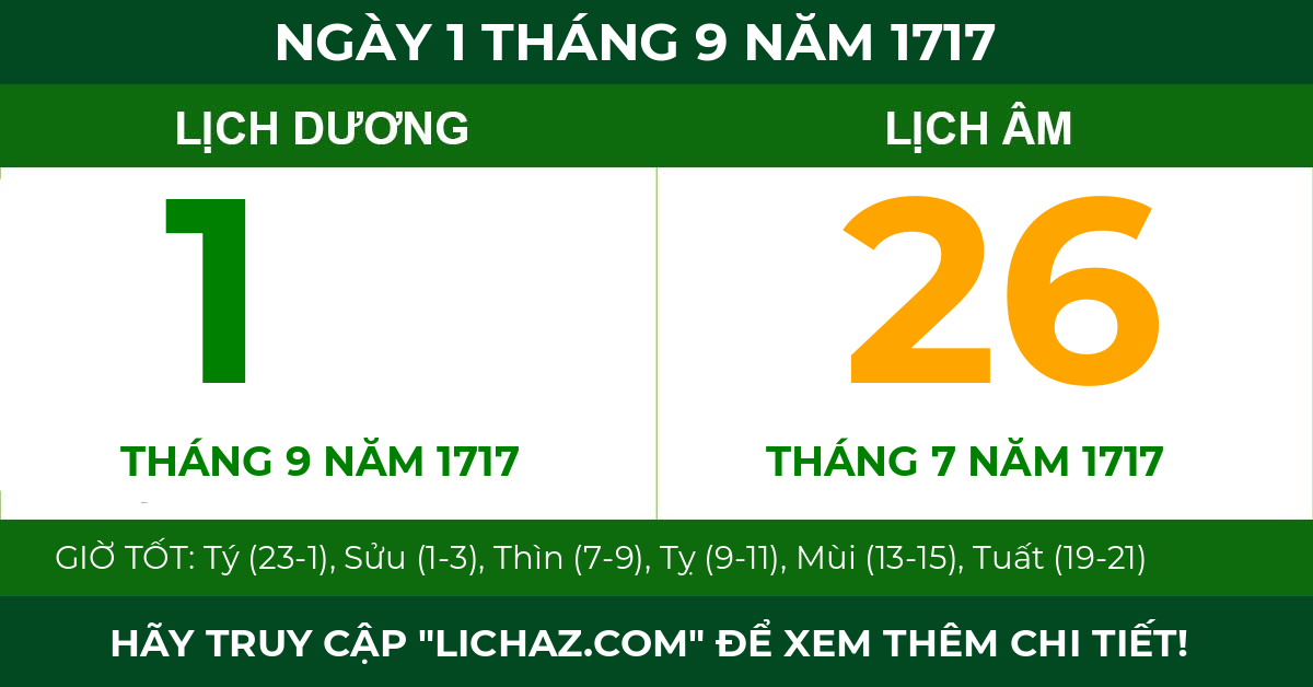 lịch âm ngày 1 tháng 9 năm 1717