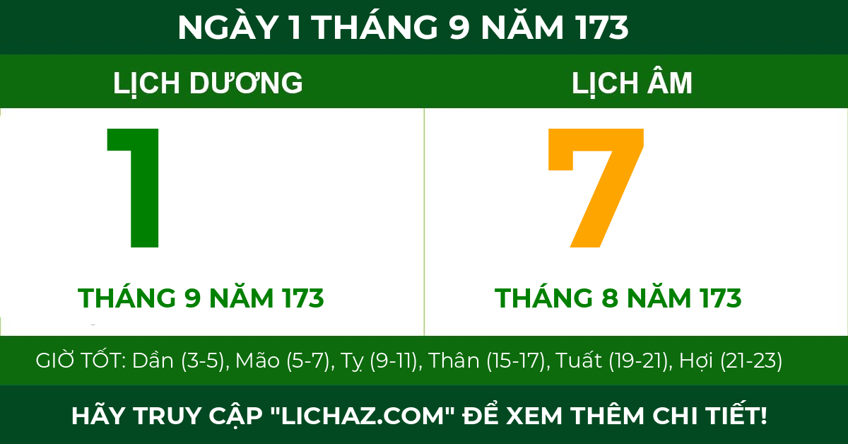 lịch âm ngày 1 tháng 9 năm 173
