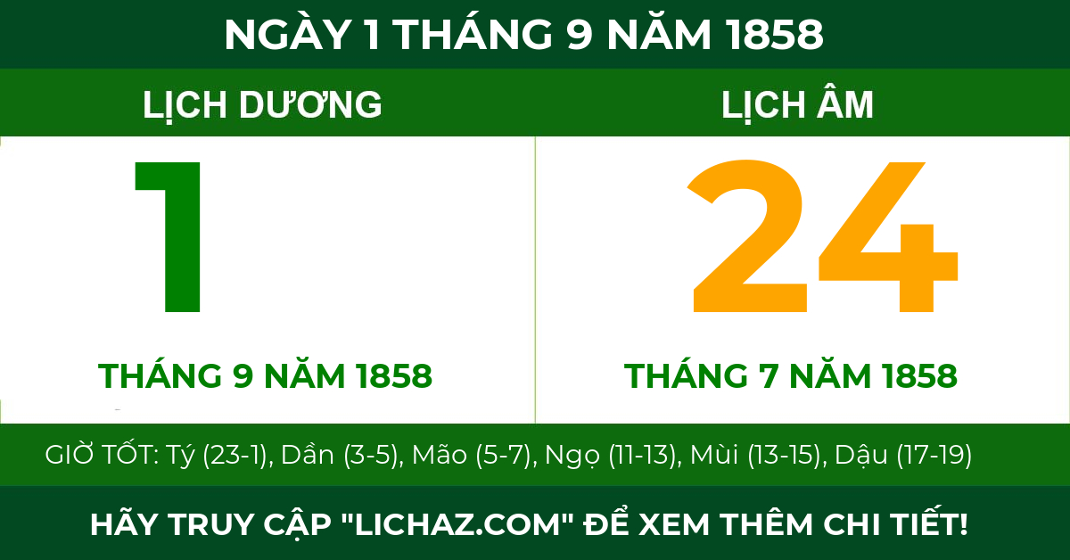lịch âm ngày 1 tháng 9 năm 1858