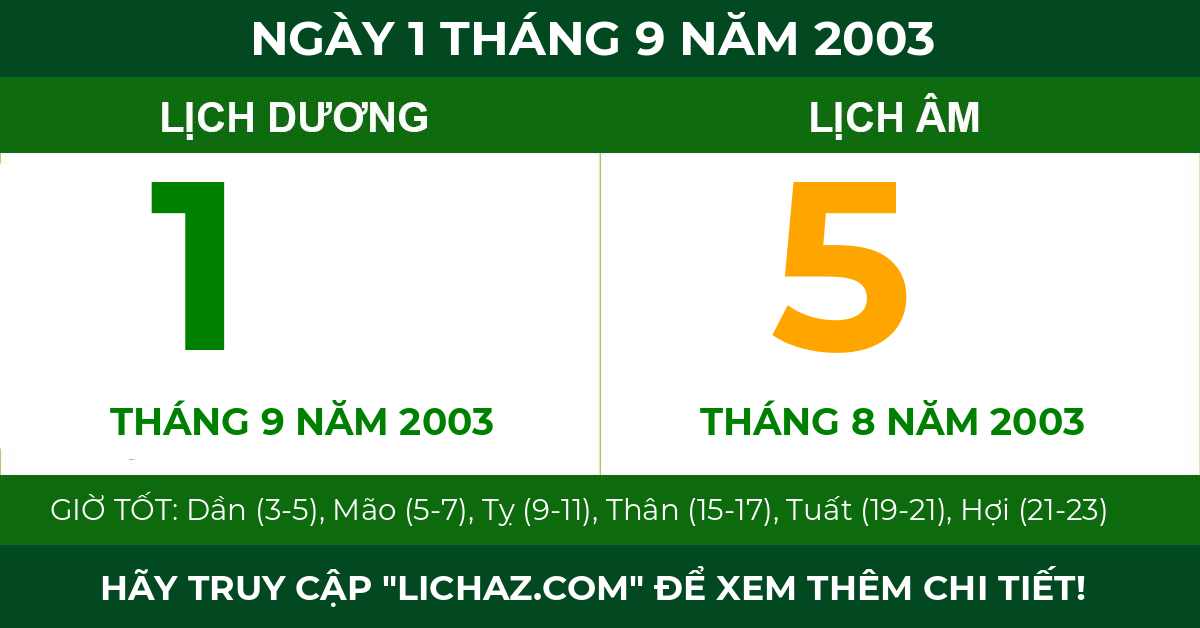 lịch âm ngày 1 tháng 9 năm 2003