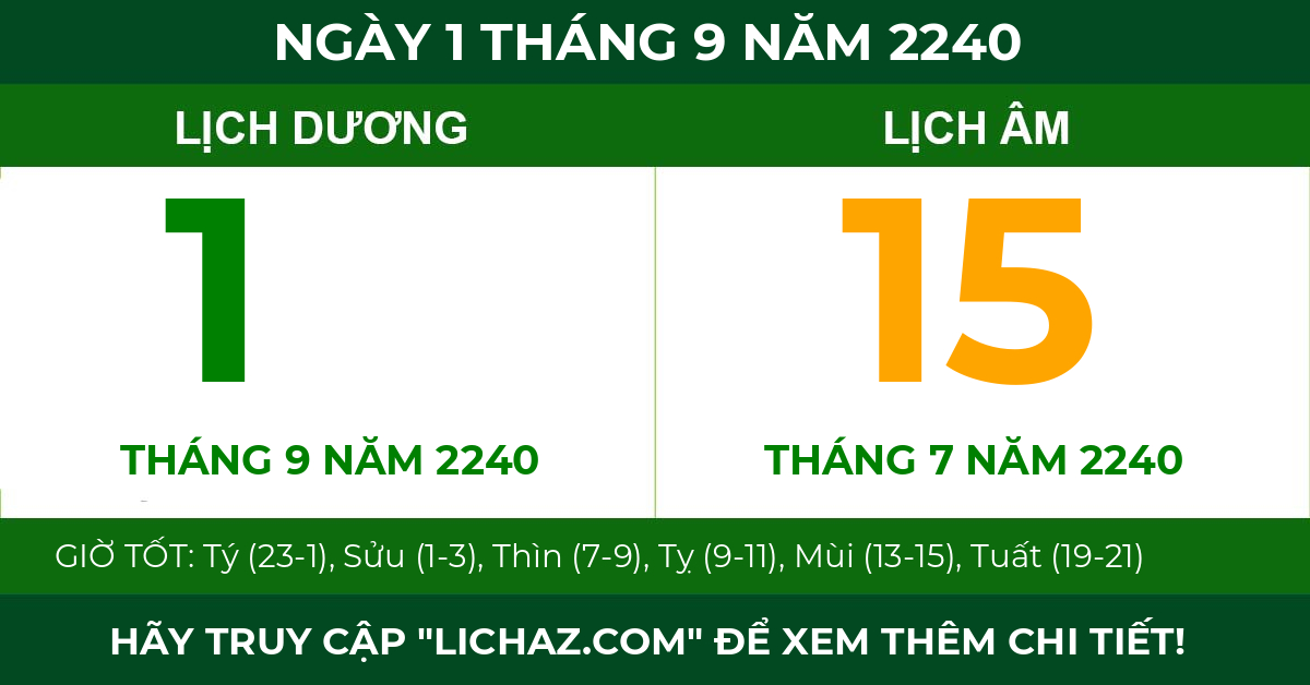 lịch âm ngày 1 tháng 9 năm 2240