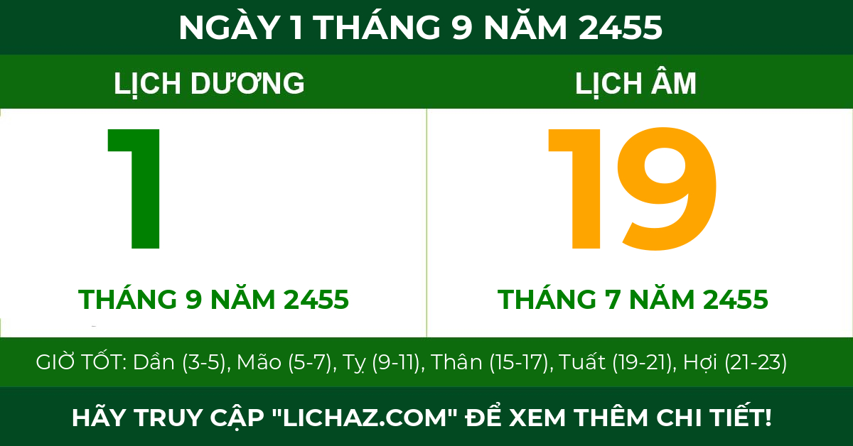 lịch âm ngày 1 tháng 9 năm 2455