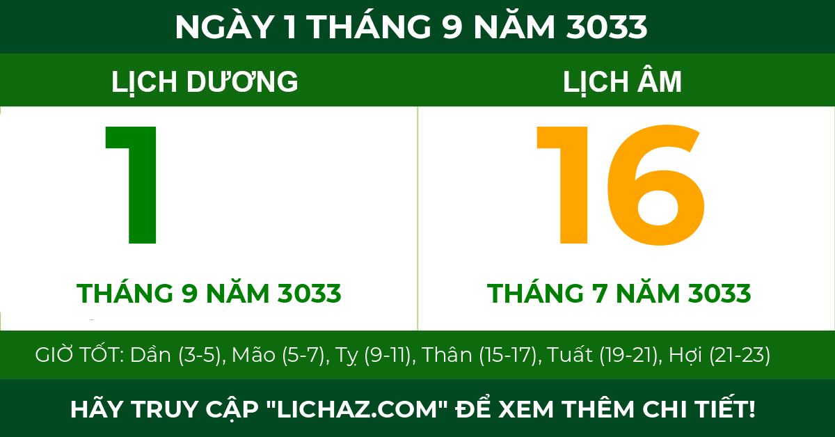 lịch âm ngày 1 tháng 9 năm 3033