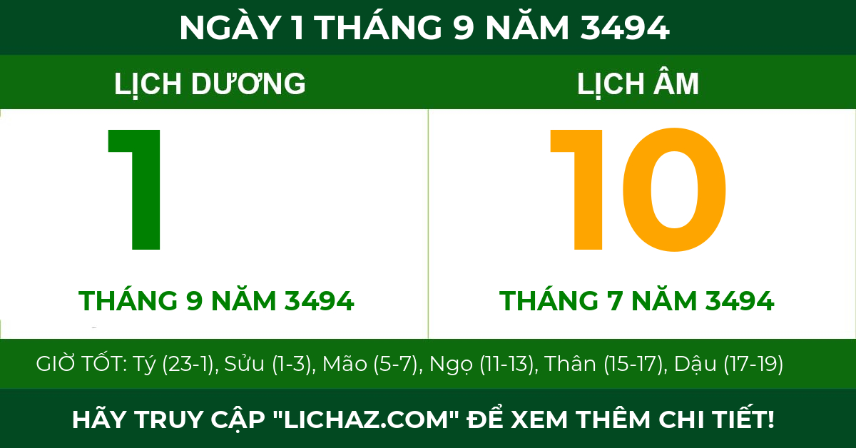 lịch âm ngày 1 tháng 9 năm 3494