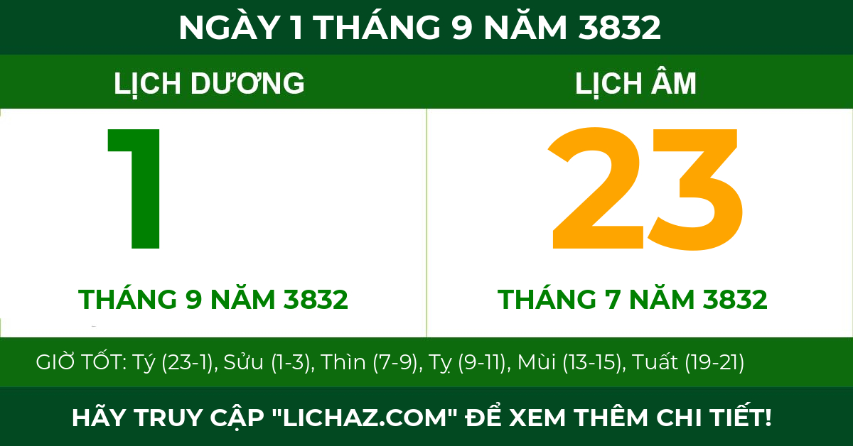 lịch âm ngày 1 tháng 9 năm 3832