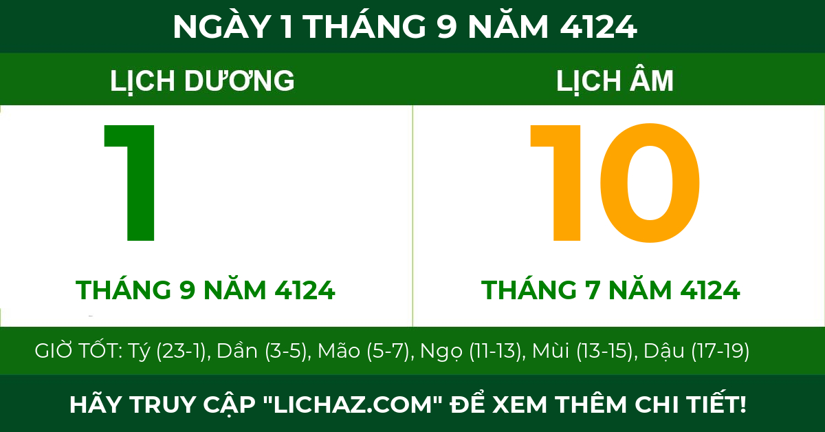 lịch âm ngày 1 tháng 9 năm 4124