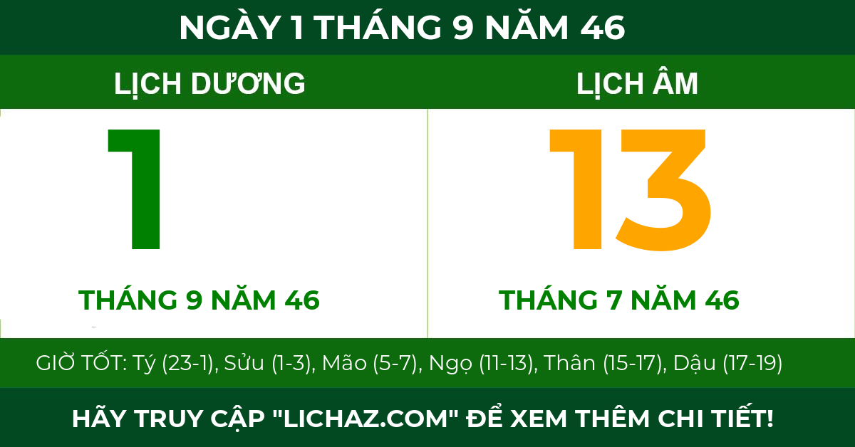 lịch âm ngày 1 tháng 9 năm 46