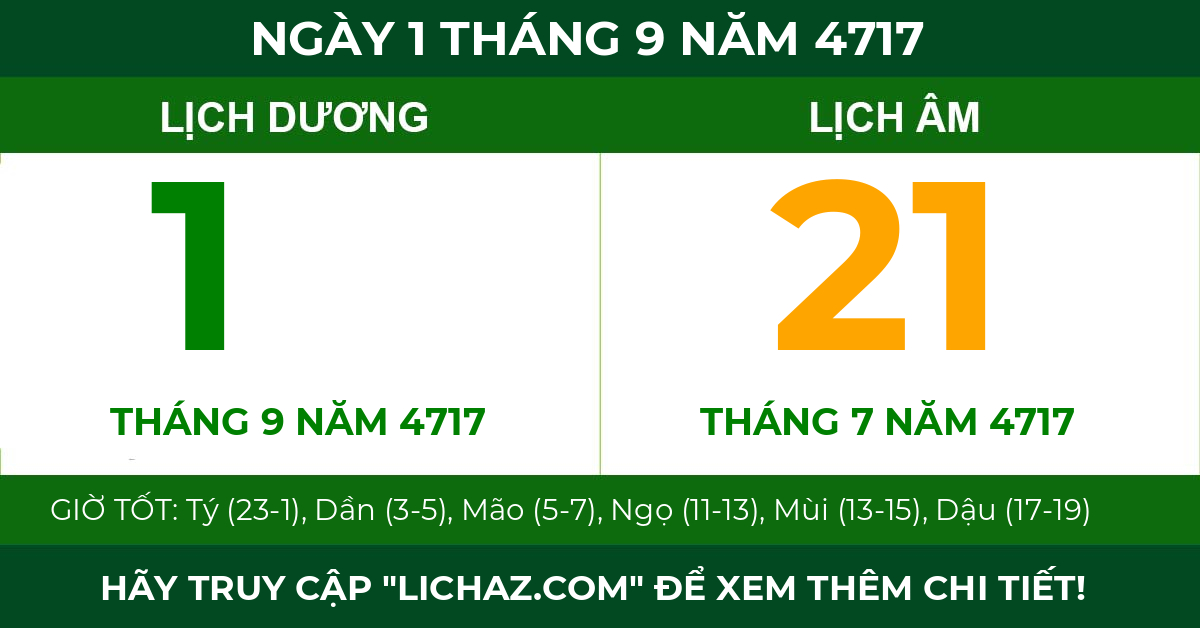 lịch âm ngày 1 tháng 9 năm 4717