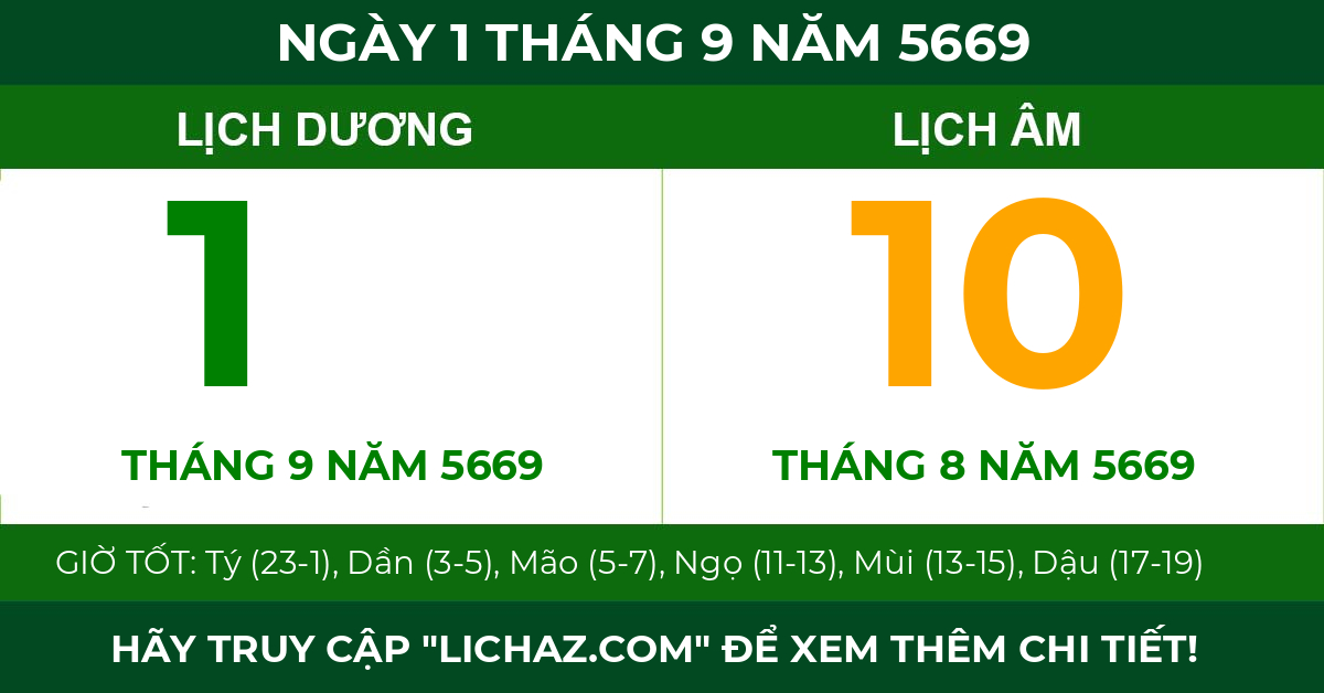 lịch âm ngày 1 tháng 9 năm 5669