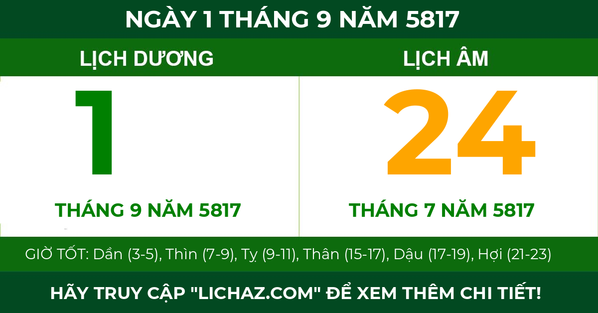 lịch âm ngày 1 tháng 9 năm 5817