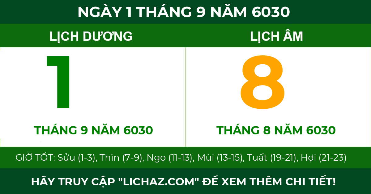 lịch âm ngày 1 tháng 9 năm 6030