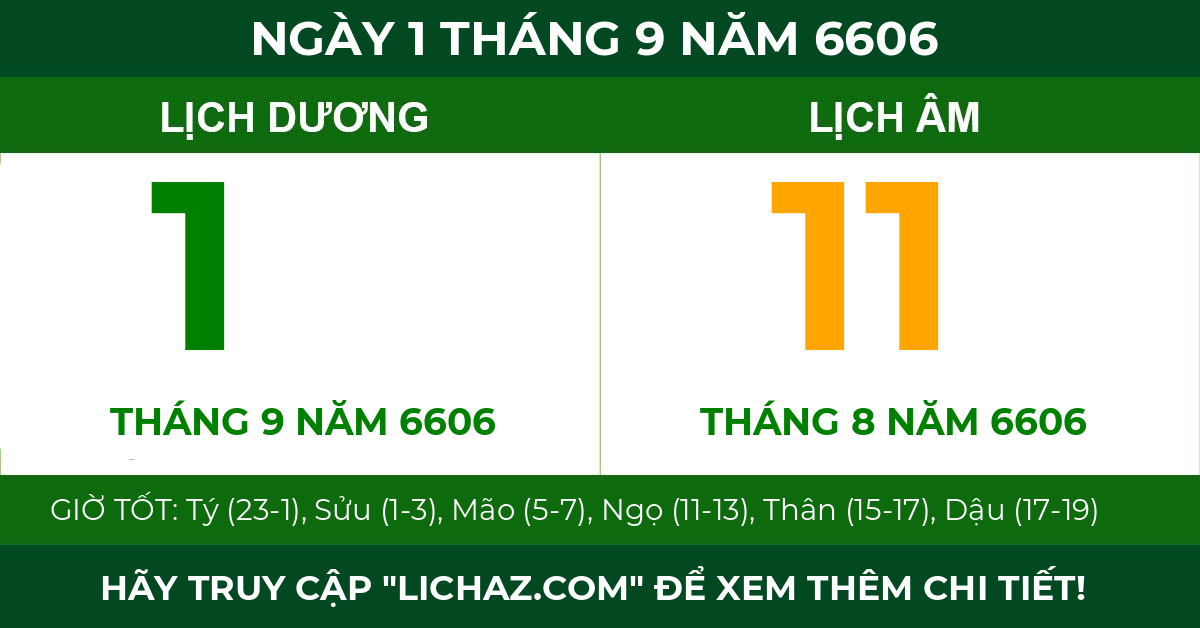 lịch âm ngày 1 tháng 9 năm 6606