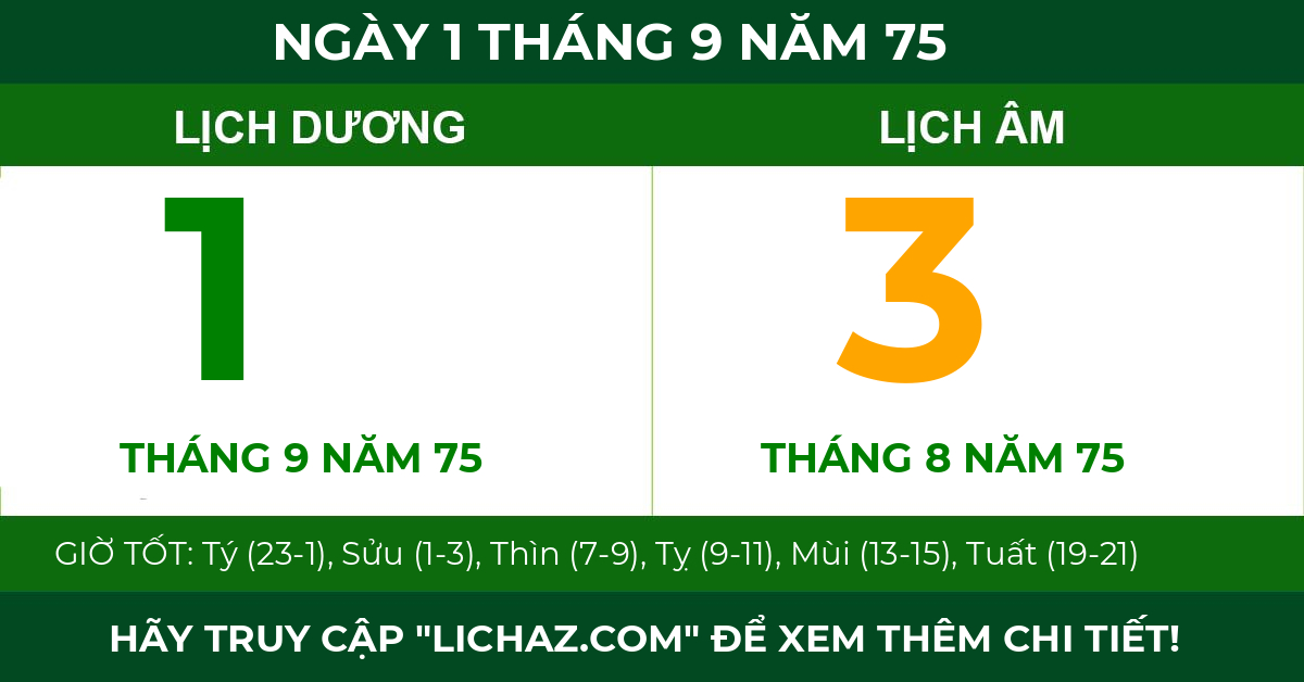 lịch âm ngày 1 tháng 9 năm 75