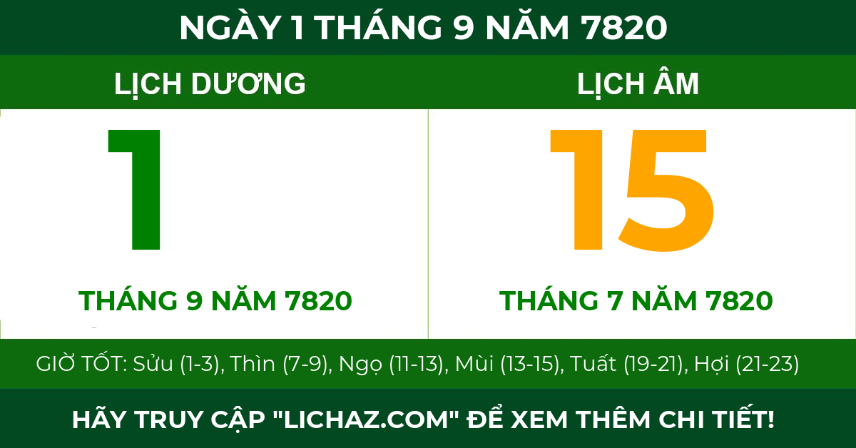 lịch âm ngày 1 tháng 9 năm 7820