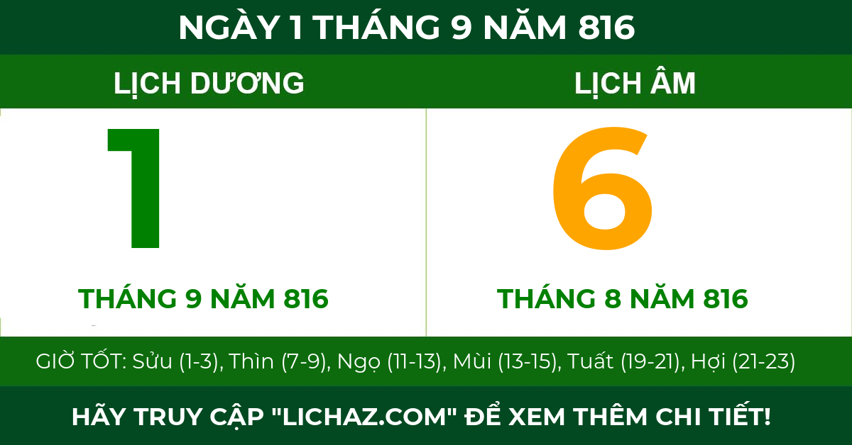 lịch âm ngày 1 tháng 9 năm 816