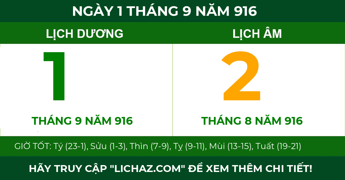 lịch âm ngày 1 tháng 9 năm 916