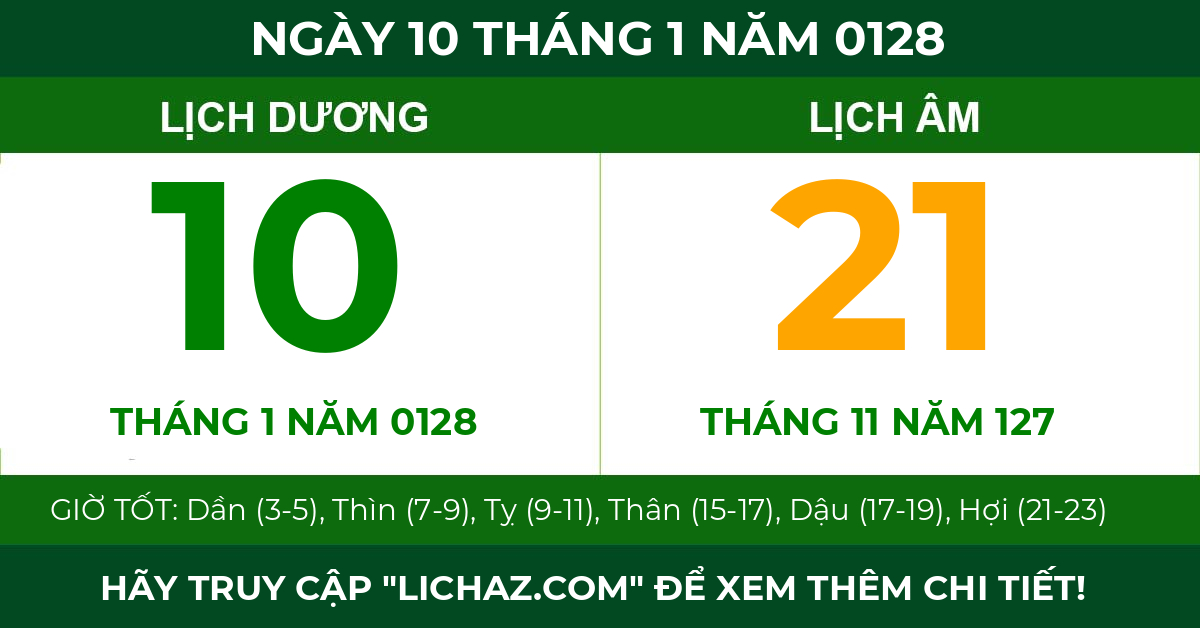 lịch âm ngày 10 tháng 1 năm 0128