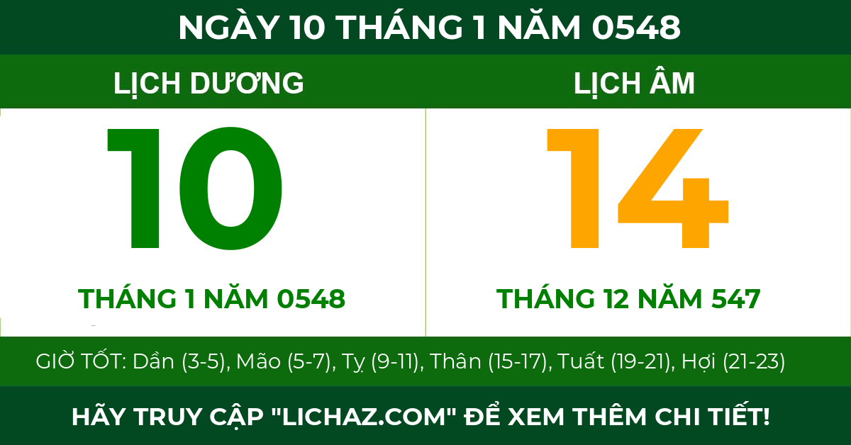 lịch âm ngày 10 tháng 1 năm 0548