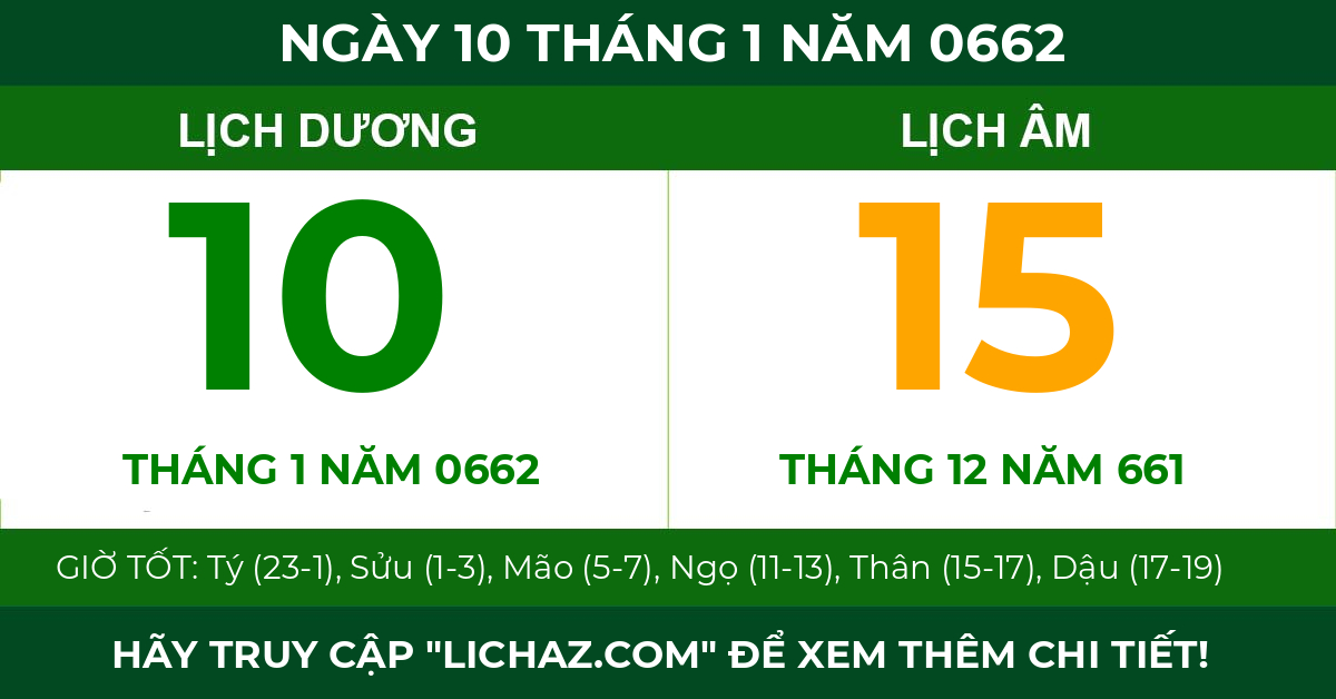 lịch âm ngày 10 tháng 1 năm 0662