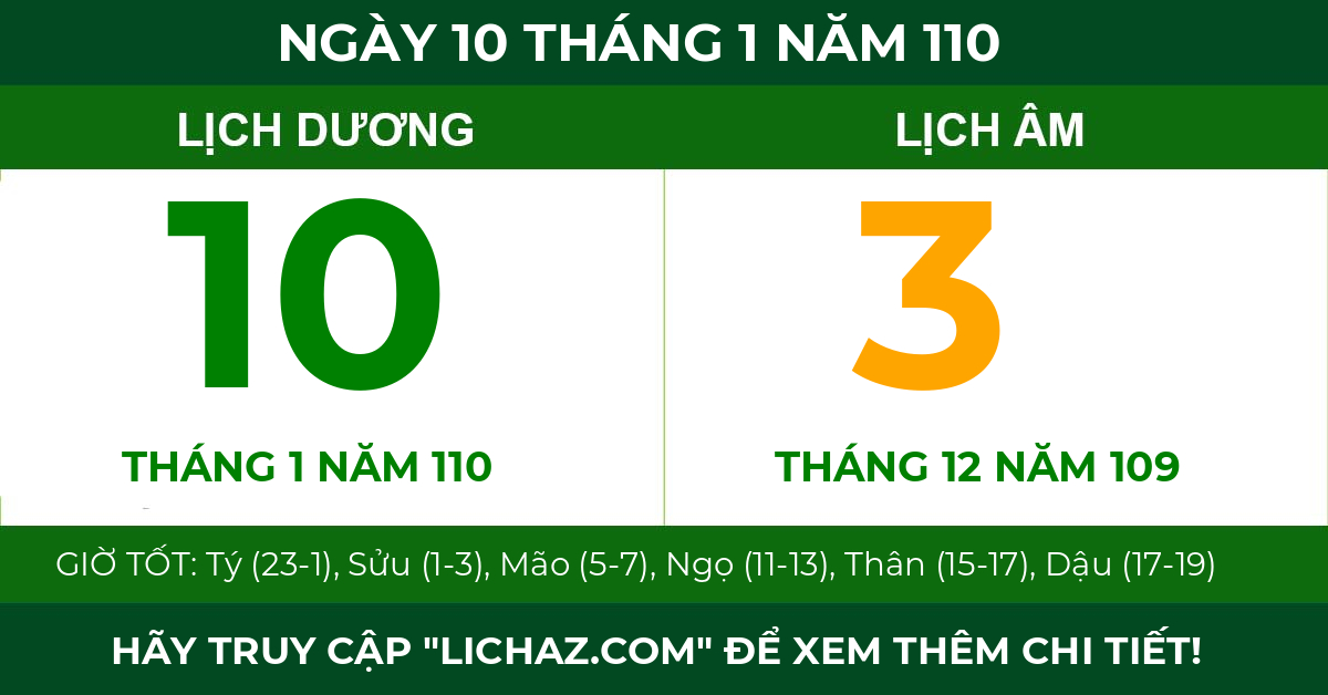 lịch âm ngày 10 tháng 1 năm 110