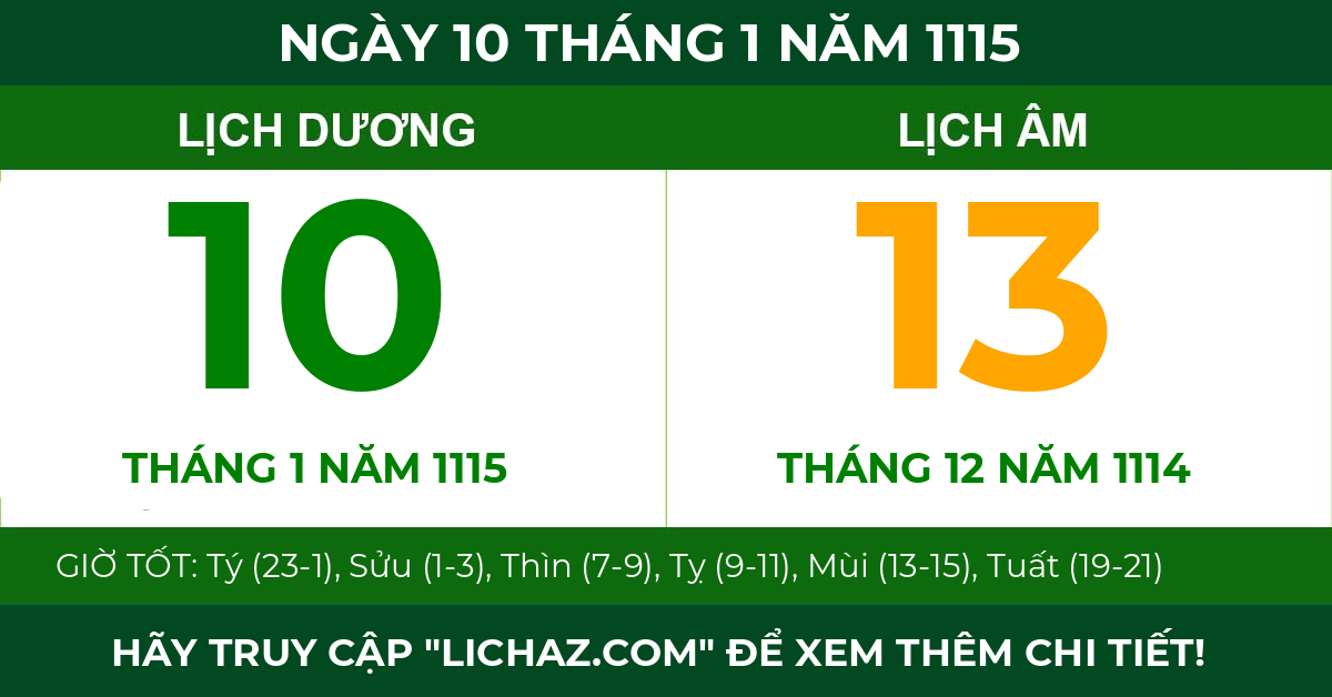 lịch âm ngày 10 tháng 1 năm 1115