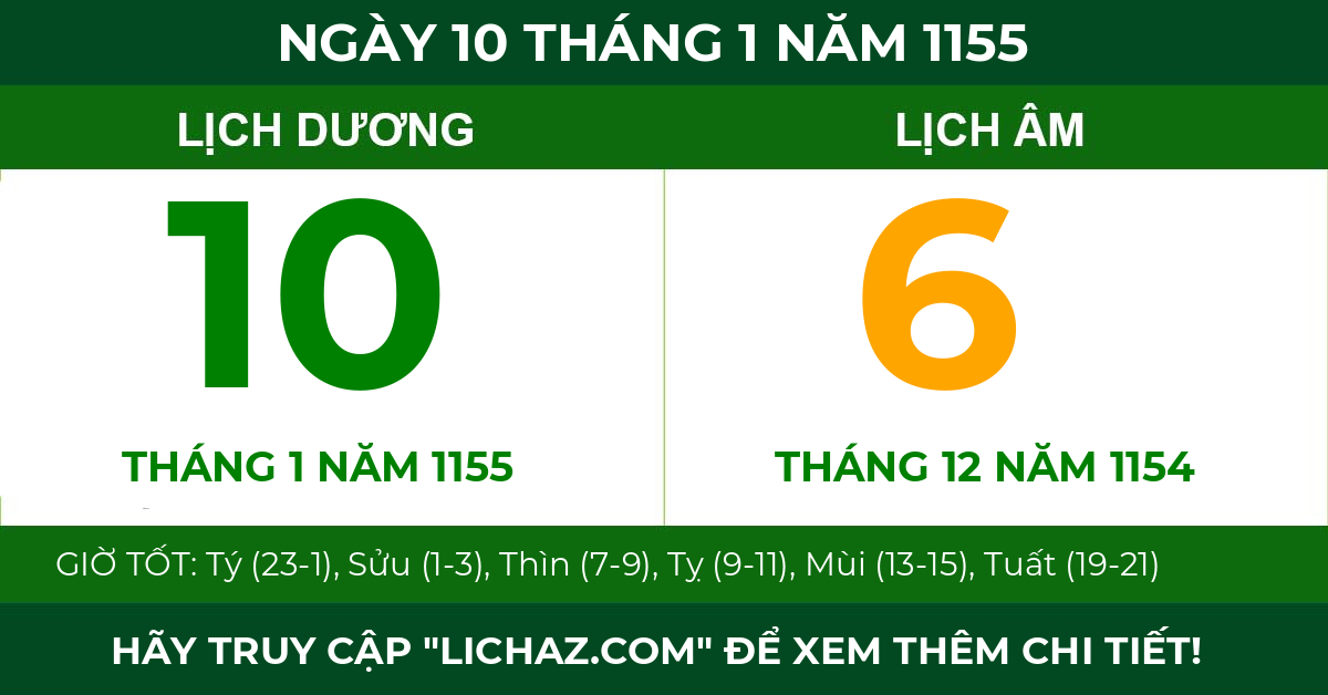 lịch âm ngày 10 tháng 1 năm 1155