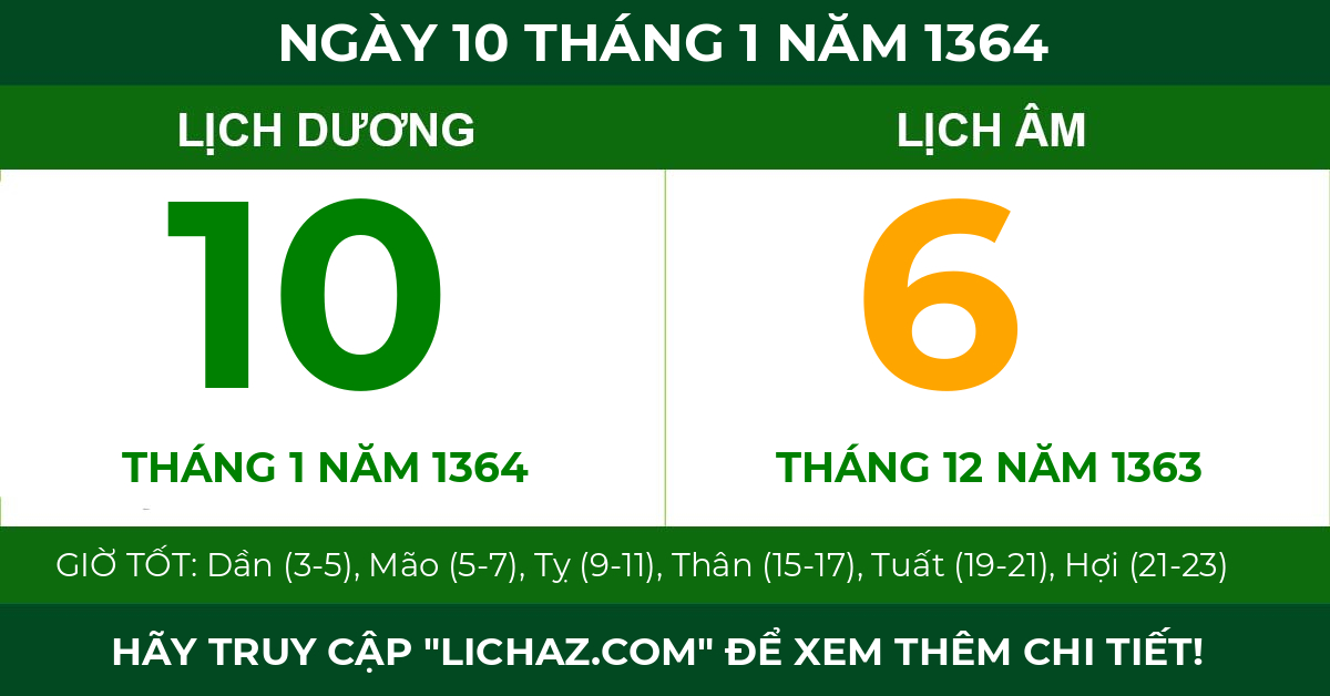 lịch âm ngày 10 tháng 1 năm 1364