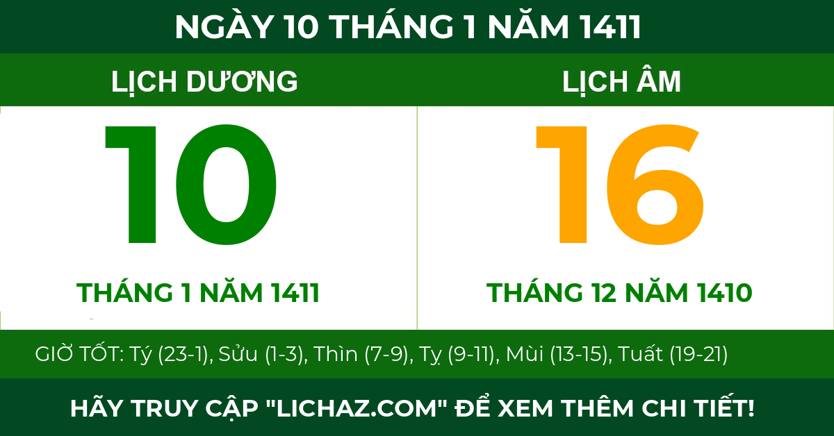 lịch âm ngày 10 tháng 1 năm 1411