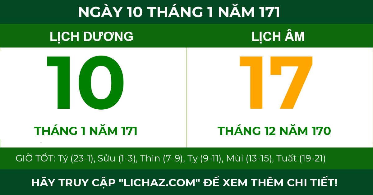 lịch âm ngày 10 tháng 1 năm 171
