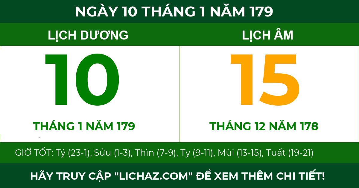 lịch âm ngày 10 tháng 1 năm 179