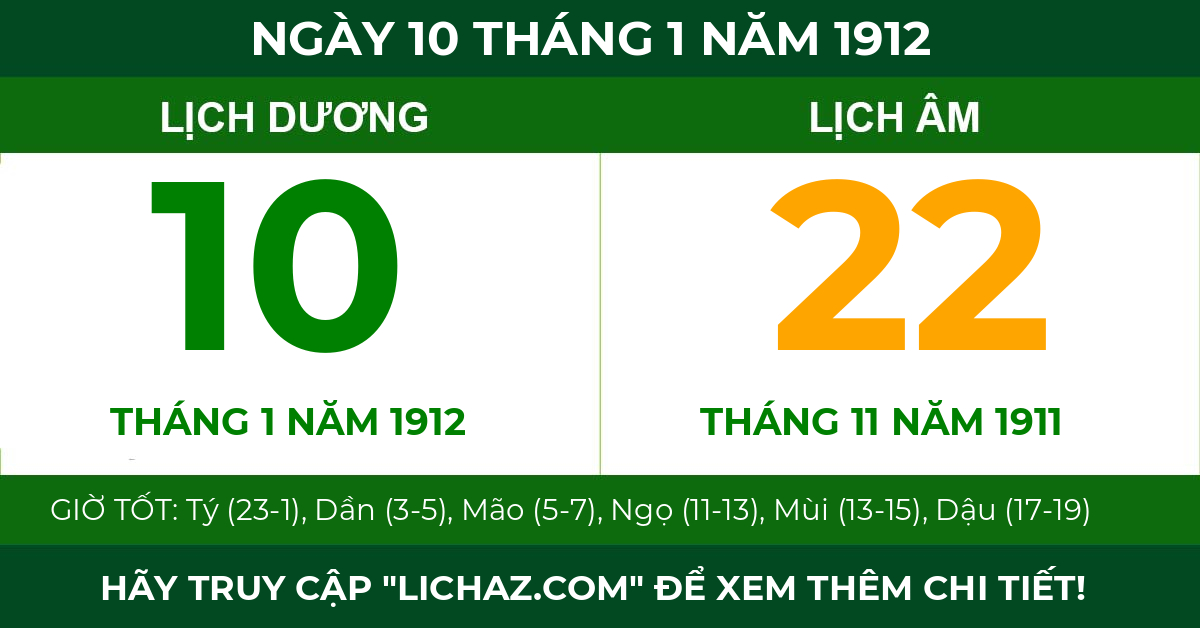 lịch âm ngày 10 tháng 1 năm 1912