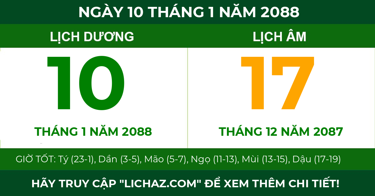 lịch âm ngày 10 tháng 1 năm 2088