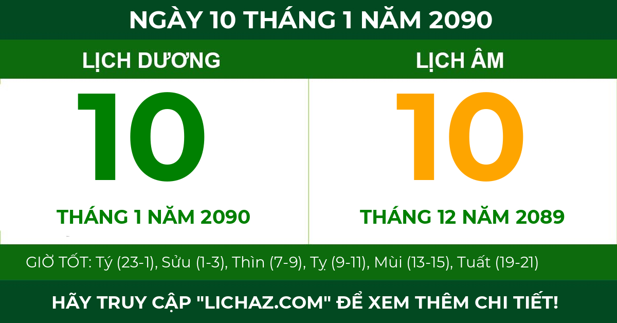 lịch âm ngày 10 tháng 1 năm 2090
